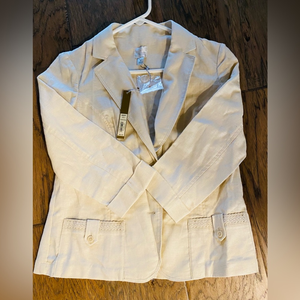 New Lauren Conrad Light Khaki Ivory Cream Linen Blazer Sunshine Revival Size 6
